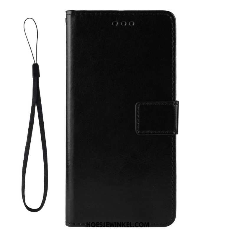 Leren Hoesje voor Oppo Reno 6 Pro 5G Band En Sluiting Met Gladde Textuur