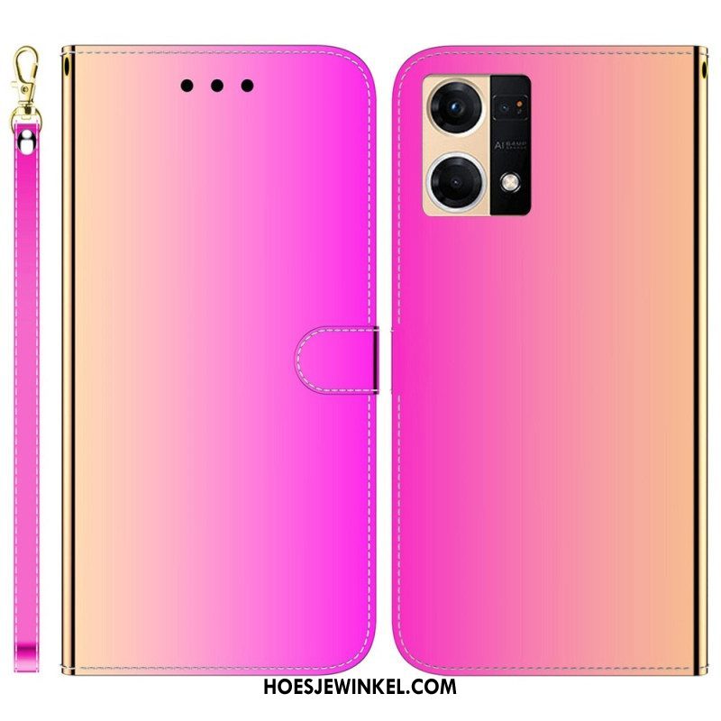 Leren Hoesje voor Oppo Reno 7 Imitatie Spiegelleer Met Riem