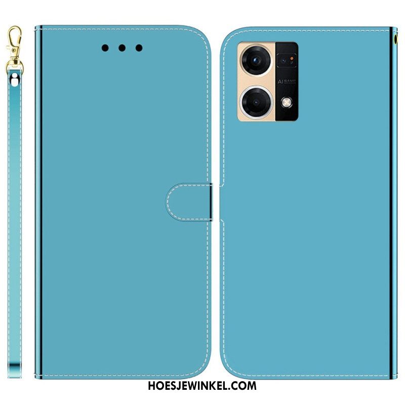 Leren Hoesje voor Oppo Reno 7 Imitatie Spiegelleer Met Riem