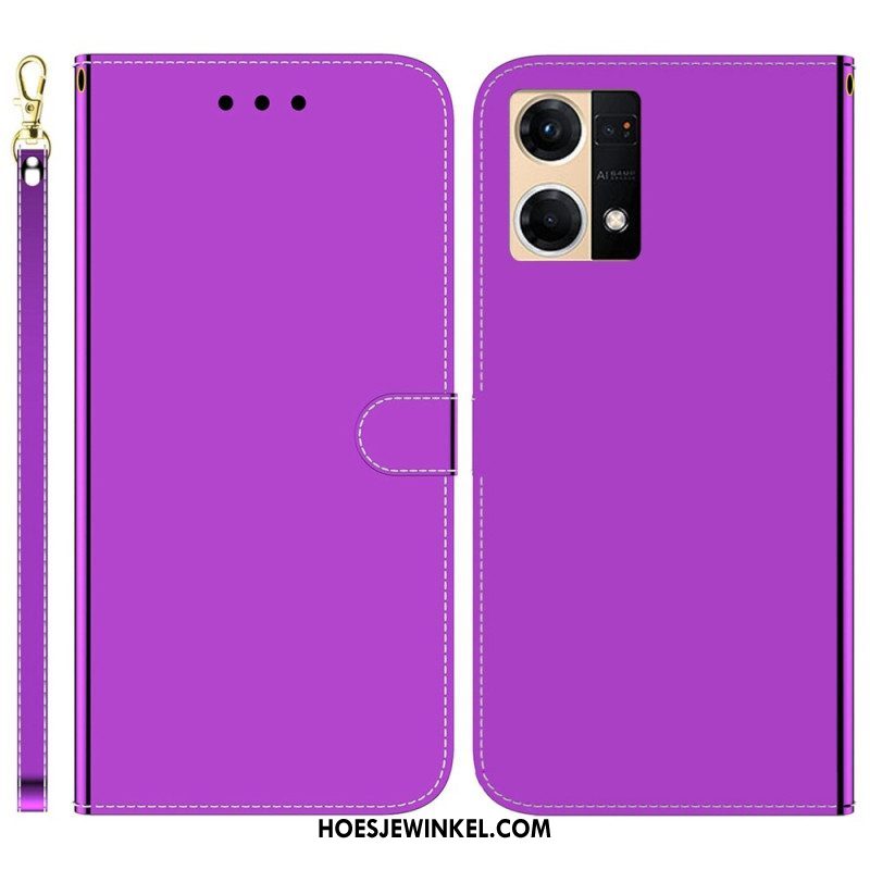 Leren Hoesje voor Oppo Reno 7 Imitatie Spiegelleer Met Riem