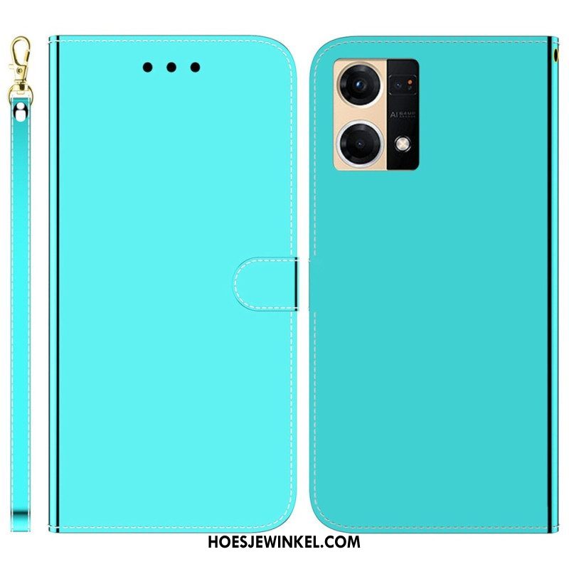 Leren Hoesje voor Oppo Reno 7 Imitatie Spiegelleer Met Riem