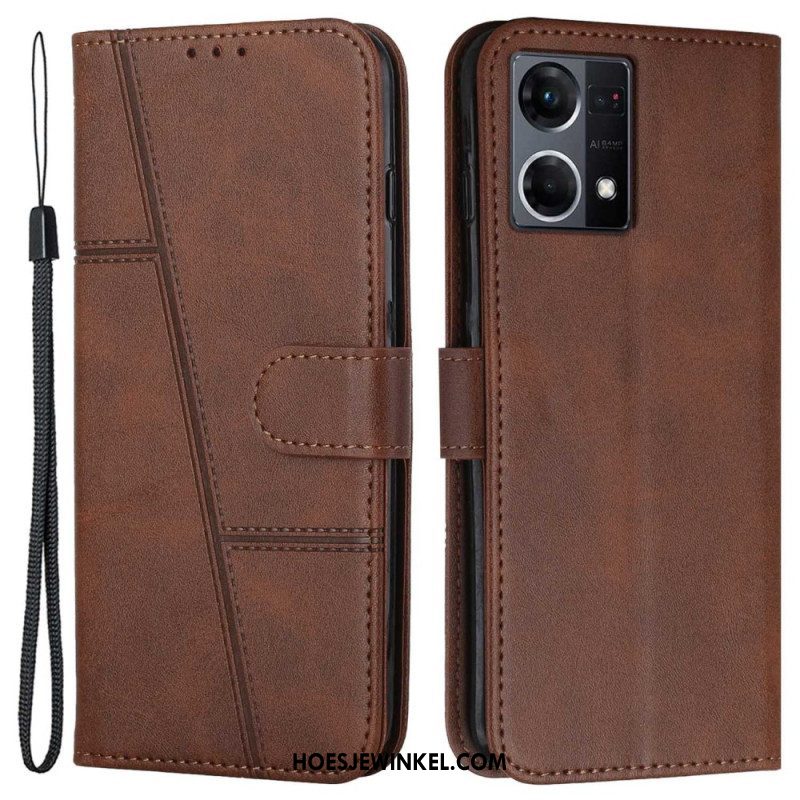 Leren Hoesje voor Oppo Reno 7 Met Ketting Geo-leereffect Met Bandjes