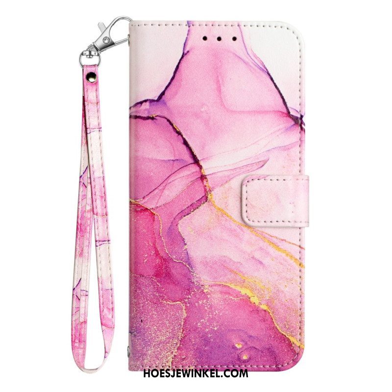 Leren Hoesje voor Samsung Galaxy A54 5G Met Ketting Marmer Strippen