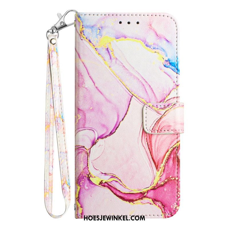 Leren Hoesje voor Samsung Galaxy A54 5G Met Ketting Marmer Strippen