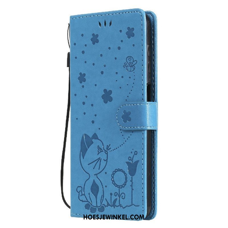 Leren Hoesje voor Samsung Galaxy M12 / A12 Met Ketting Kat En Bij Met Lanyard