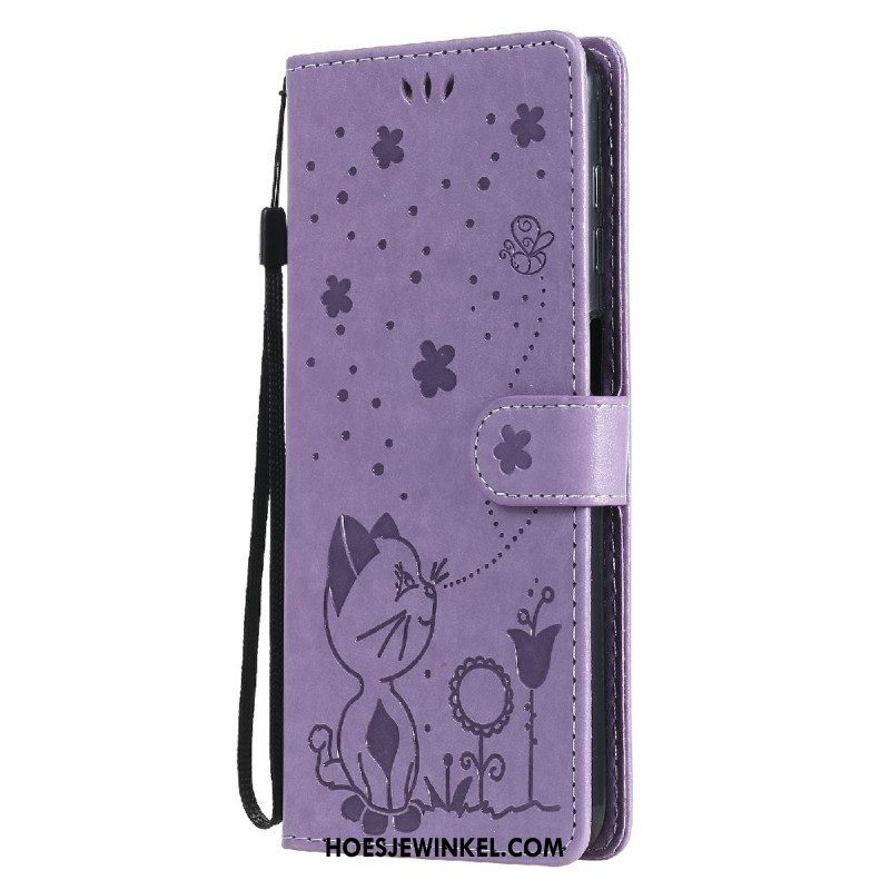 Leren Hoesje voor Samsung Galaxy M12 / A12 Met Ketting Kat En Bij Met Lanyard