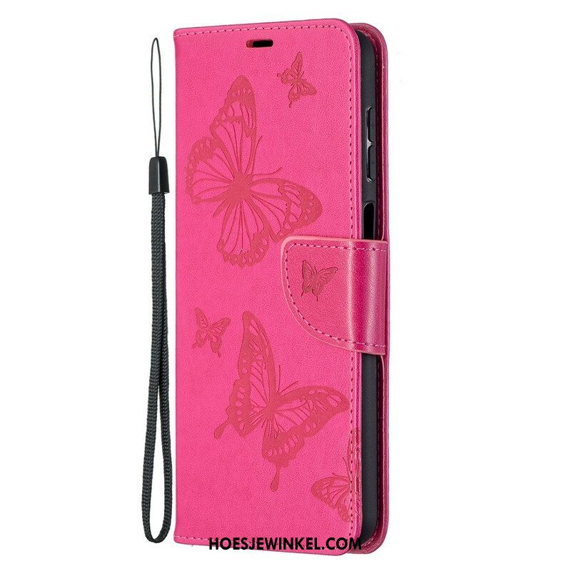 Leren Hoesje voor Samsung Galaxy M12 / A12 Vlinders Tijdens De Vlucht Met Lanyard