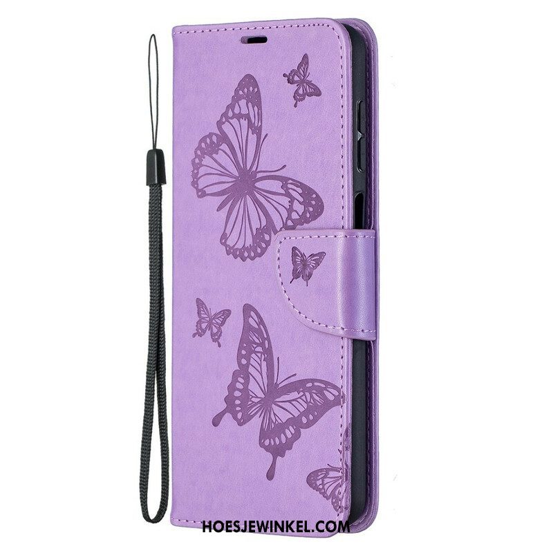 Leren Hoesje voor Samsung Galaxy M12 / A12 Vlinders Tijdens De Vlucht Met Lanyard