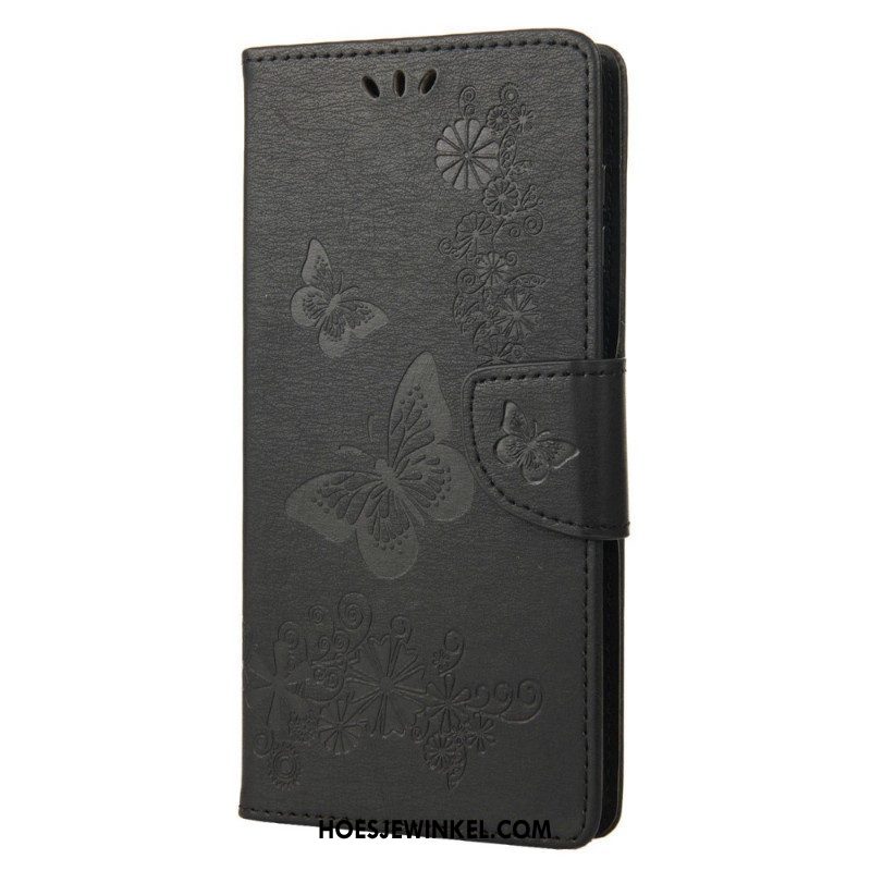 Leren Hoesje voor Samsung Galaxy M23 5G Met Ketting String Vlinders