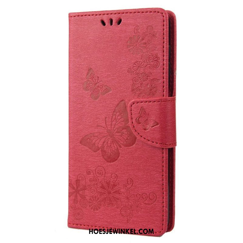 Leren Hoesje voor Samsung Galaxy M23 5G Met Ketting String Vlinders