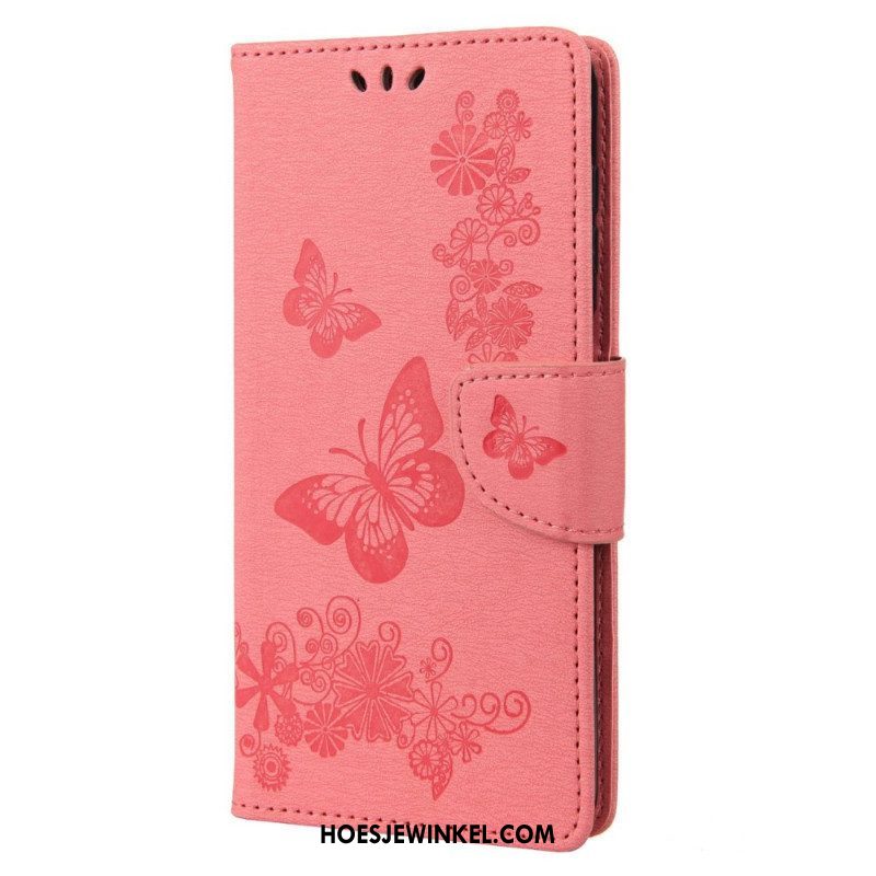 Leren Hoesje voor Samsung Galaxy M23 5G Met Ketting String Vlinders