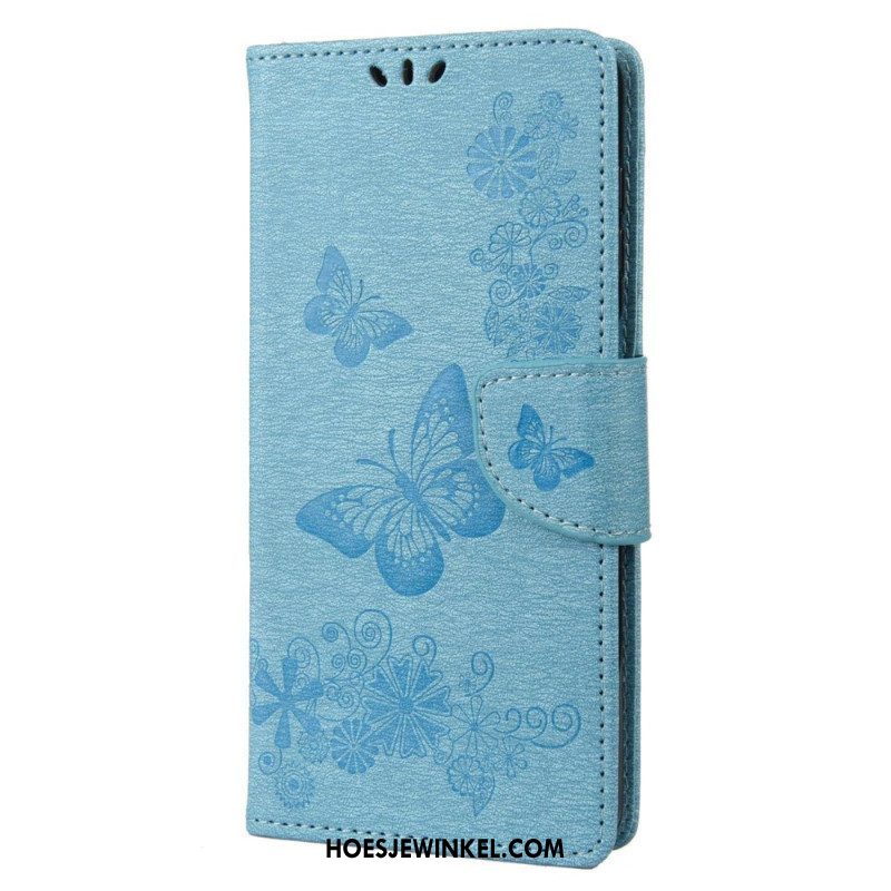 Leren Hoesje voor Samsung Galaxy M23 5G Met Ketting String Vlinders