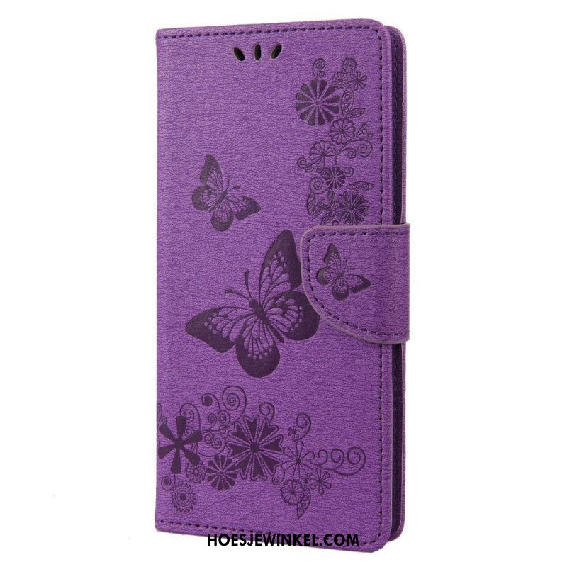 Leren Hoesje voor Samsung Galaxy M23 5G Met Ketting String Vlinders