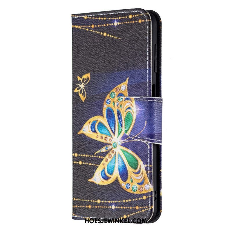 Leren Hoesje voor Samsung Galaxy M32 Gouden Vlinders