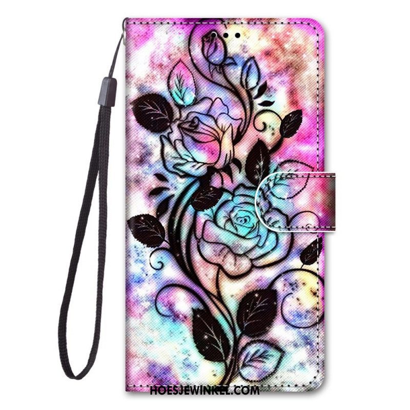 Leren Hoesje voor Samsung Galaxy M53 5G Met Ketting Riem Bloemen