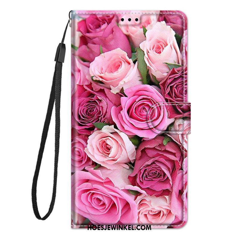 Leren Hoesje voor Samsung Galaxy M53 5G Rozen Met Lanyard