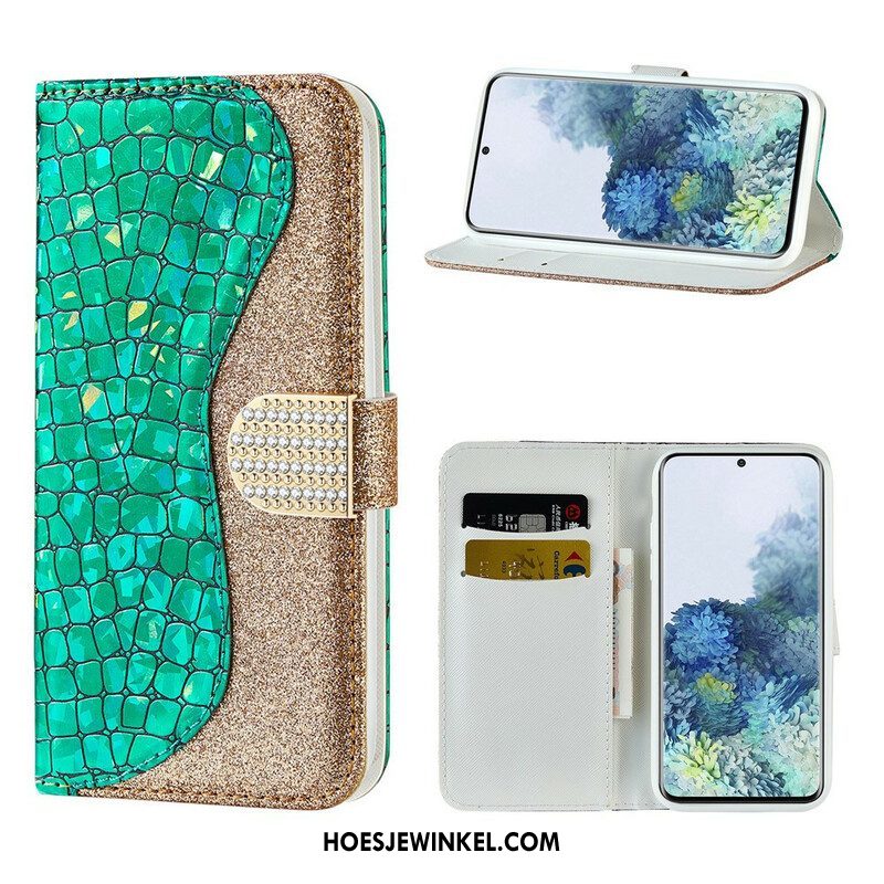 Leren Hoesje voor Samsung Galaxy S21 5G Krokodil Diamanten