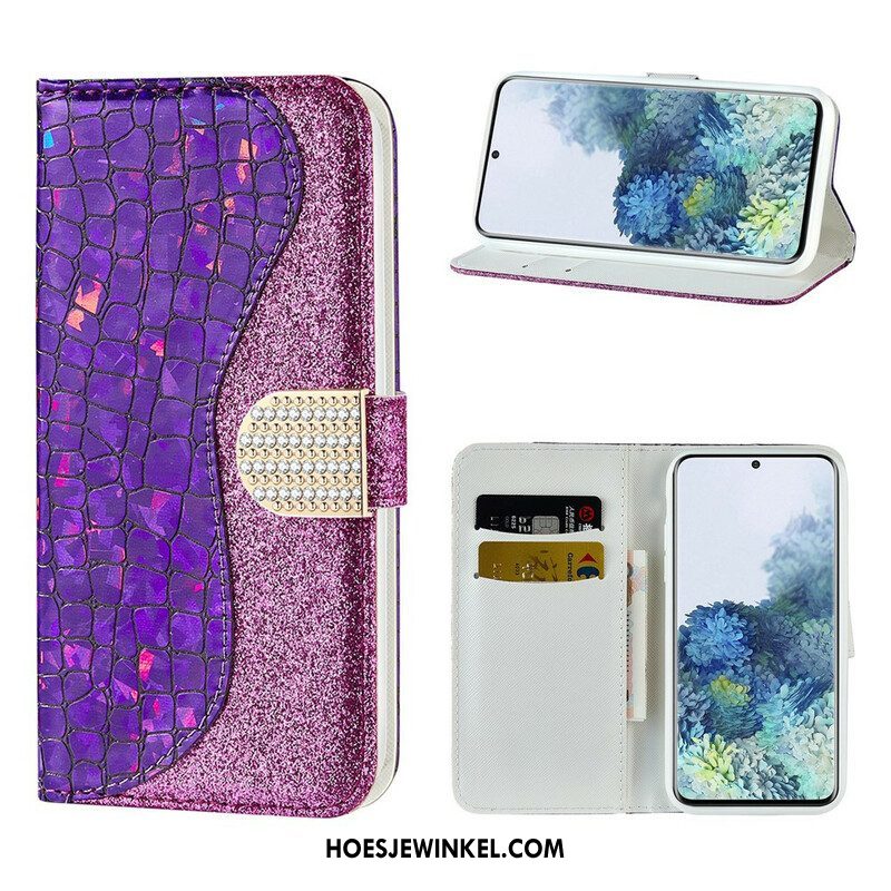 Leren Hoesje voor Samsung Galaxy S21 5G Krokodil Diamanten