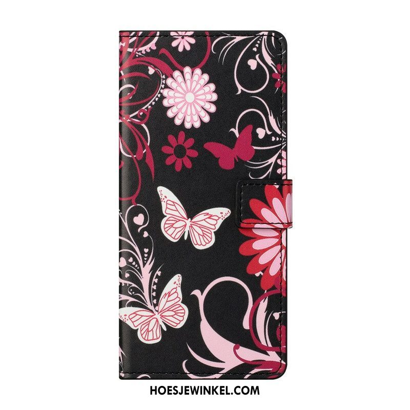 Leren Hoesje voor Samsung Galaxy S21 5G Vlinders En Bloemen