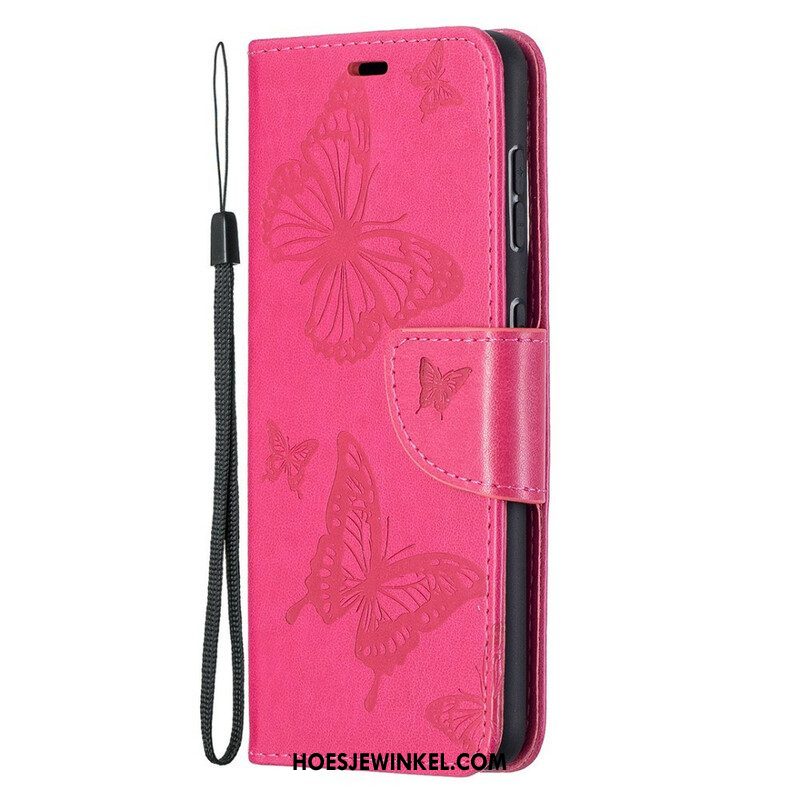 Leren Hoesje voor Samsung Galaxy S21 5G Vlinders Tijdens De Vlucht Met Lanyard