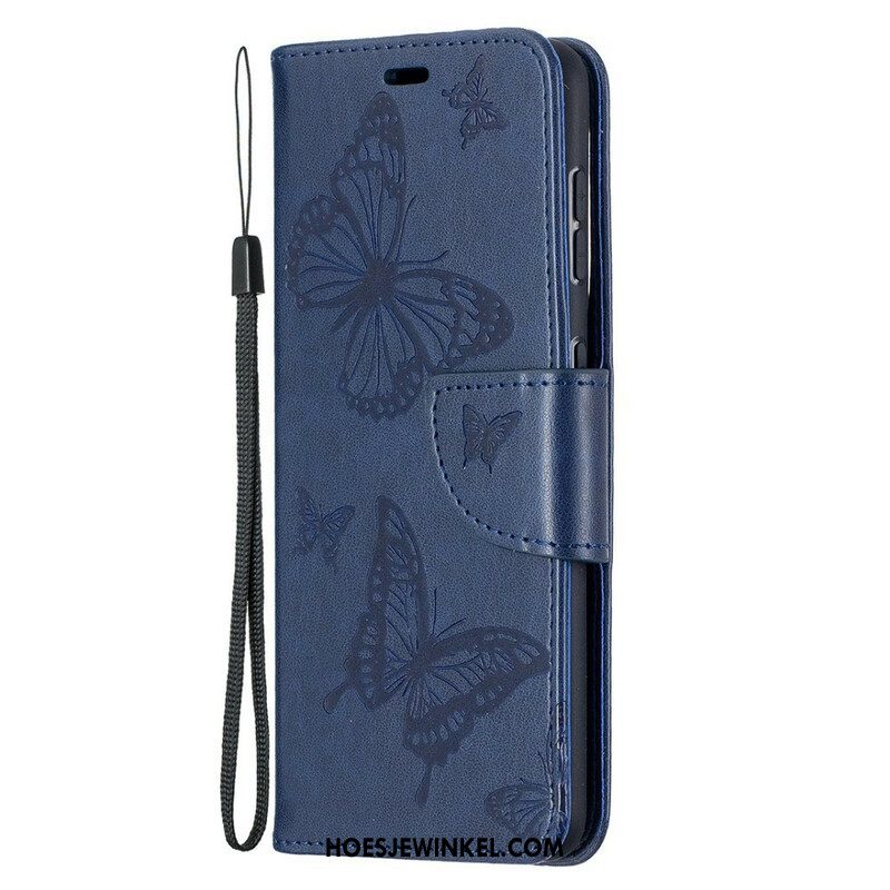 Leren Hoesje voor Samsung Galaxy S21 5G Vlinders Tijdens De Vlucht Met Lanyard