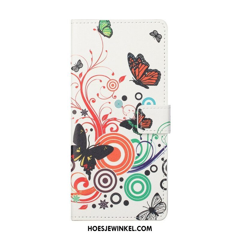 Leren Hoesje voor Samsung Galaxy S21 FE Vlinders En Bloemen