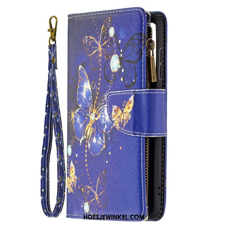 Leren Hoesje voor Samsung Galaxy S21 FE Vlinders Vlinders Zip Pouch