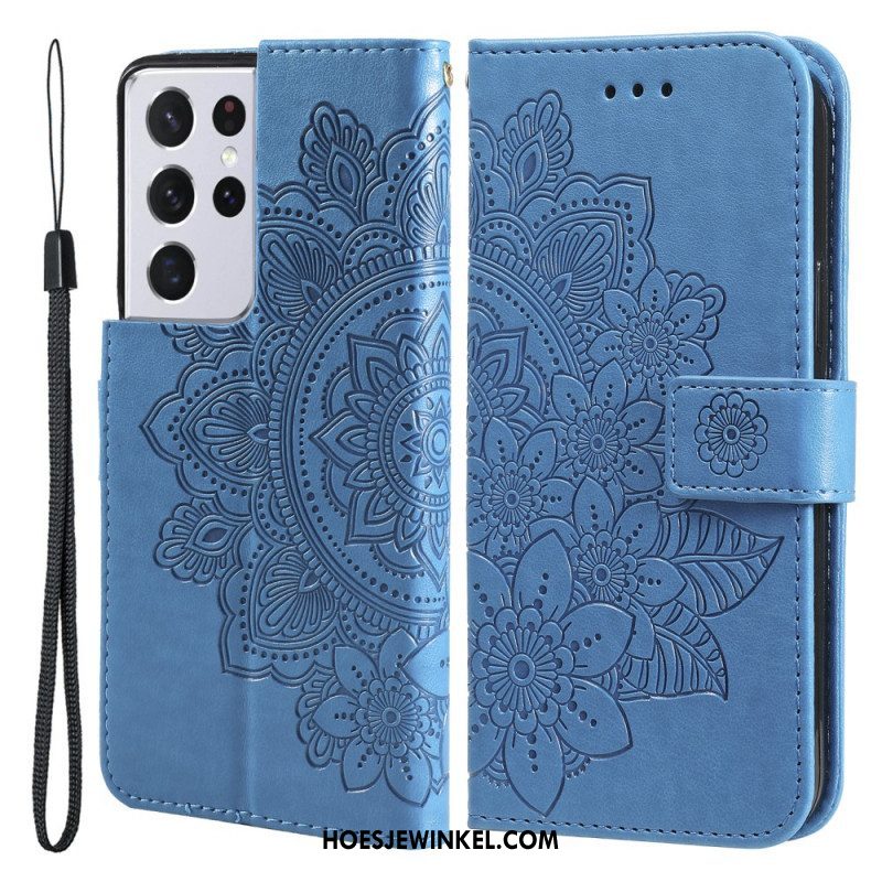 Leren Hoesje voor Samsung Galaxy S21 Ultra 5G Bloemmandala