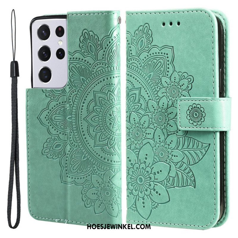 Leren Hoesje voor Samsung Galaxy S21 Ultra 5G Bloemmandala