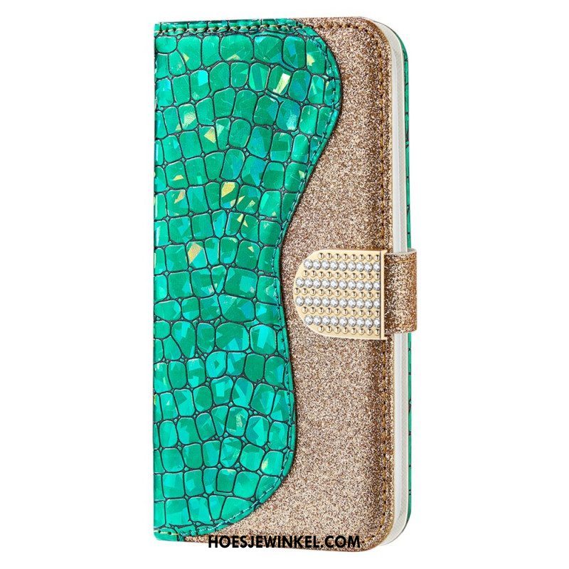 Leren Hoesje voor Samsung Galaxy S22 5G Krokodil Diamanten