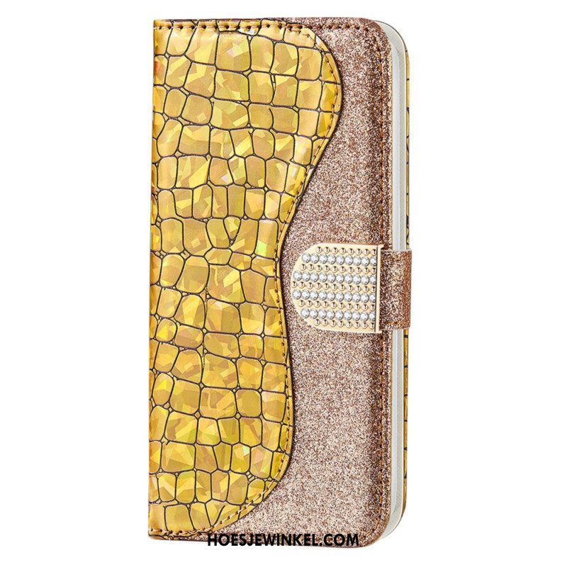 Leren Hoesje voor Samsung Galaxy S22 5G Krokodil Diamanten