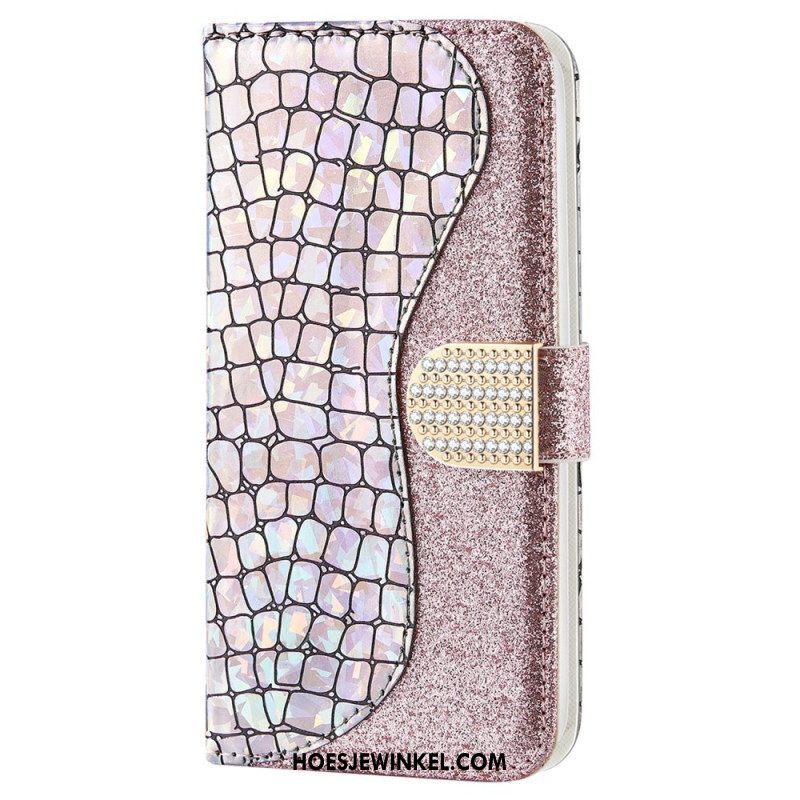 Leren Hoesje voor Samsung Galaxy S22 5G Krokodil Diamanten