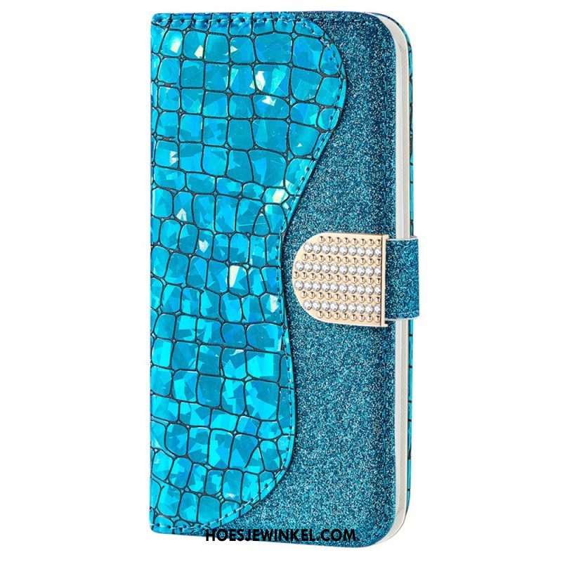 Leren Hoesje voor Samsung Galaxy S22 Plus 5G Krokodil Diamanten