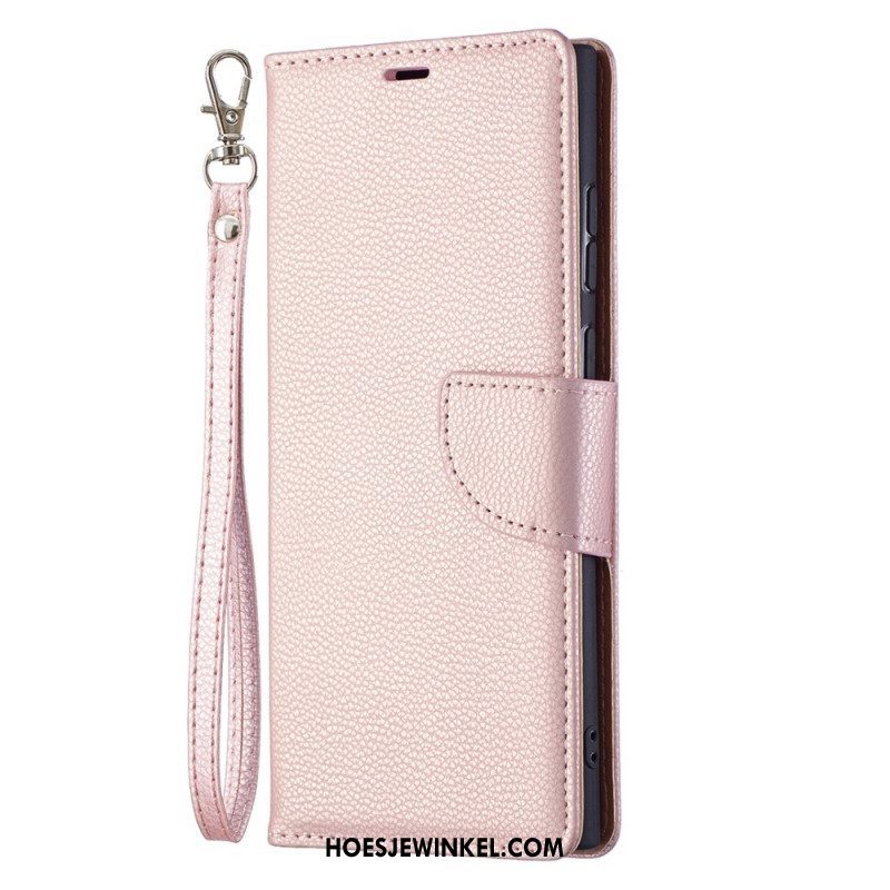 Leren Hoesje voor Samsung Galaxy S22 Ultra 5G Folio-hoesje Lychee Rabat Schuin