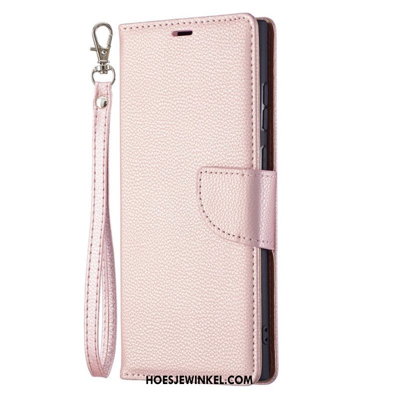 Leren Hoesje voor Samsung Galaxy S22 Ultra 5G Folio-hoesje Lychee Rabat Schuin