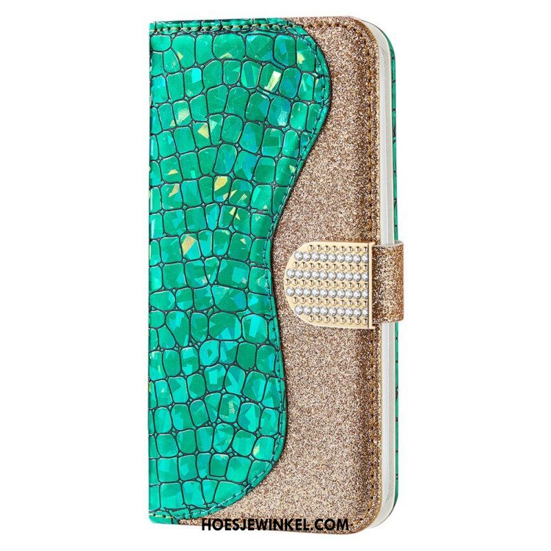 Leren Hoesje voor Samsung Galaxy S22 Ultra 5G Krokodil Diamanten