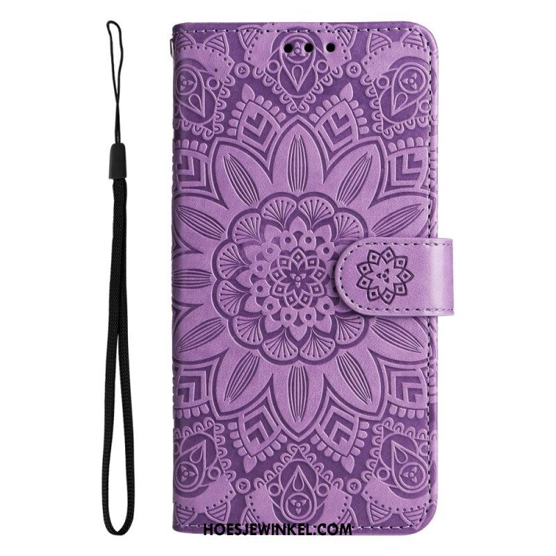 Leren Hoesje voor Samsung Galaxy S23 5G Mandala Zon Met Lanyard