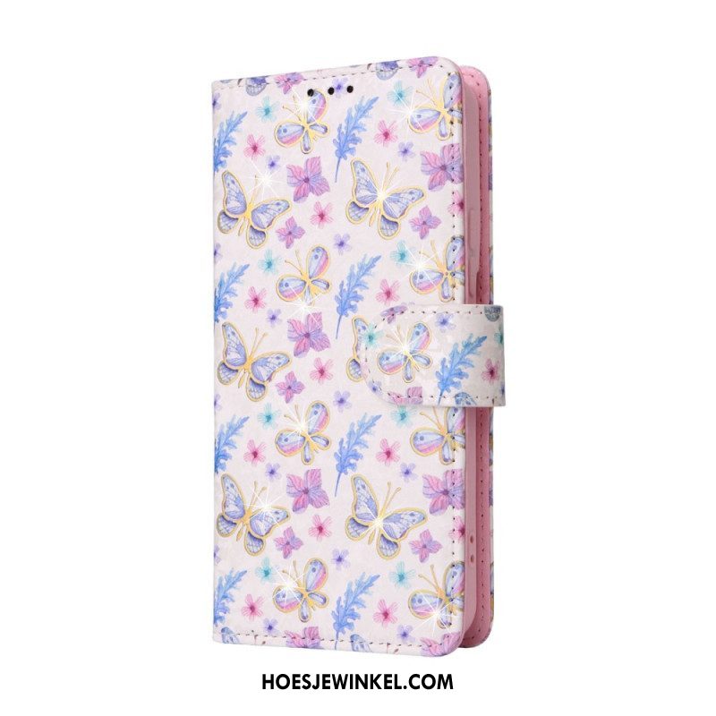 Leren Hoesje voor Samsung Galaxy S23 5G Rfid-bloemen Met Sleutelkoord