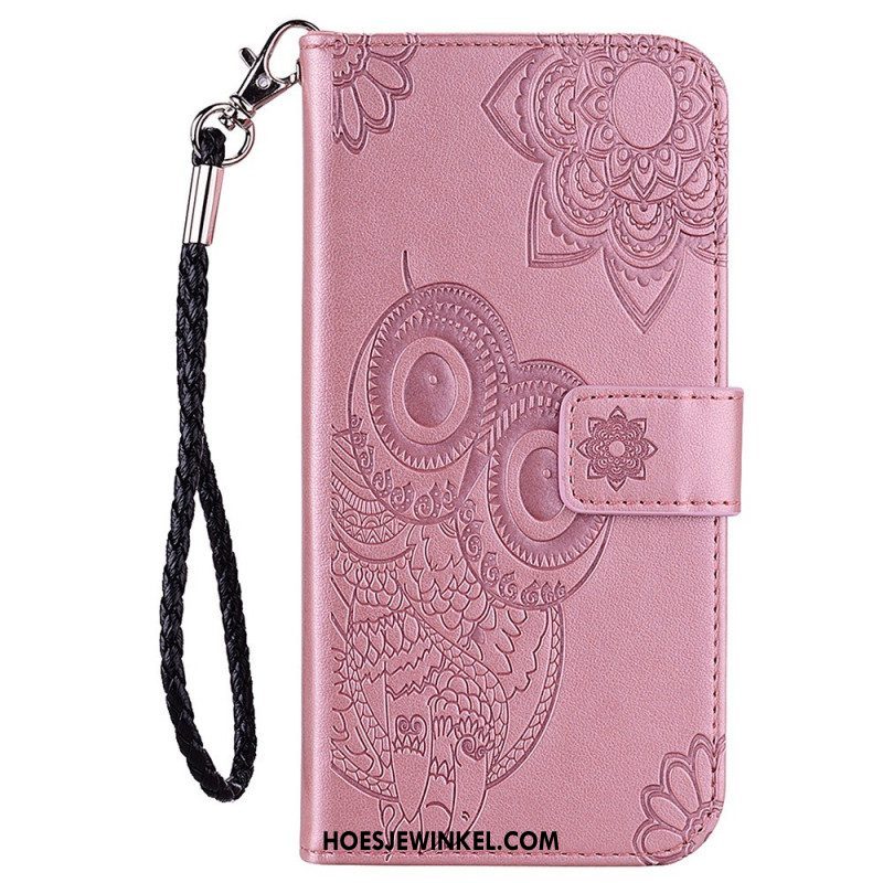 Leren Hoesje voor Samsung Galaxy S23 5G Uil Mandala En Lanyard