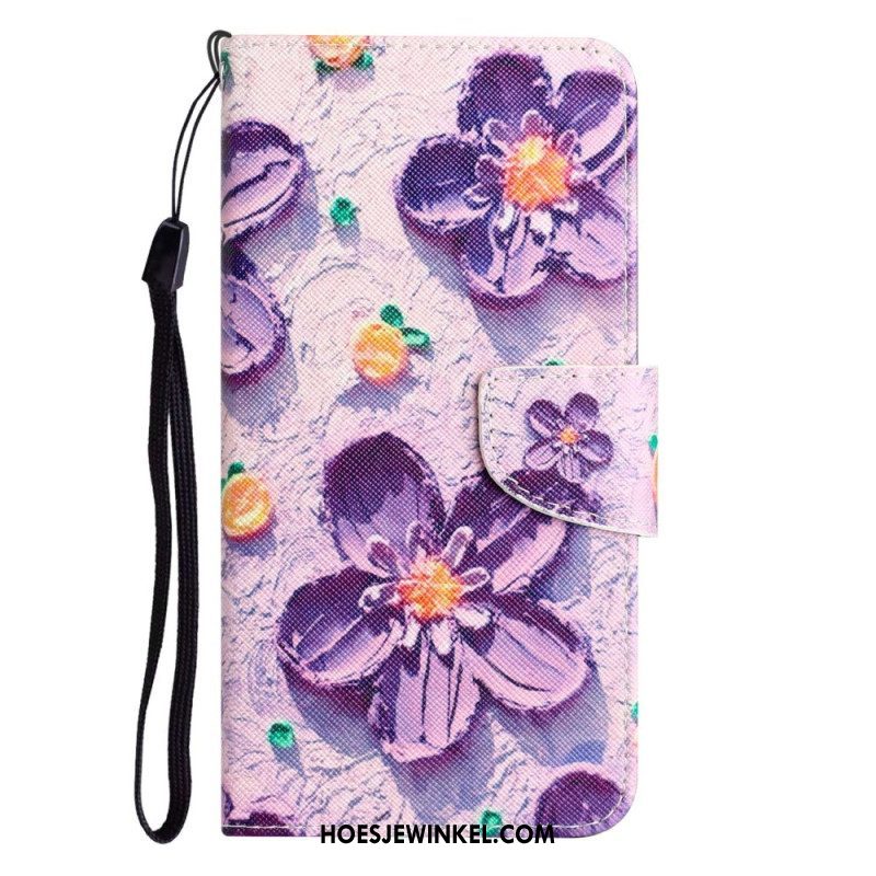 Leren Hoesje voor Samsung Galaxy S23 Plus 5G Met Ketting Alleen Bandbloemen