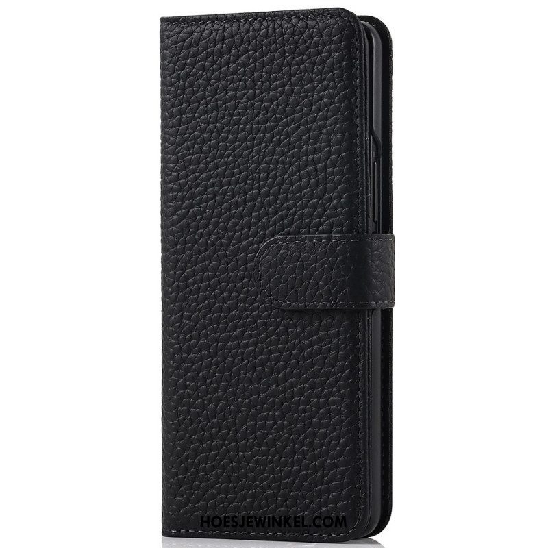 Leren Hoesje voor Samsung Galaxy Z Fold 3 5G Echte Litchi Lederen Pennenhouder