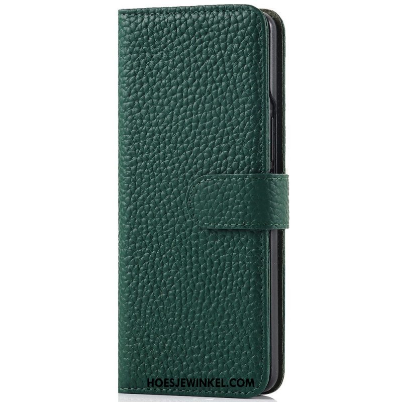 Leren Hoesje voor Samsung Galaxy Z Fold 3 5G Echte Litchi Lederen Pennenhouder