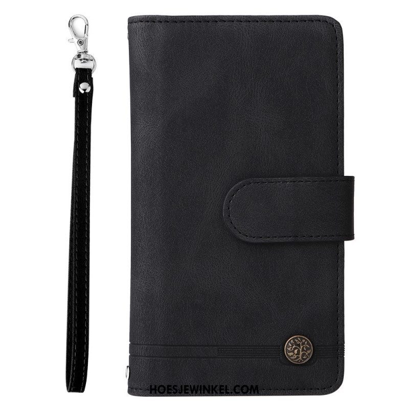 Leren Hoesje voor Samsung Galaxy Z Fold 3 5G Multifunctionele Klinknagel En Lanyard