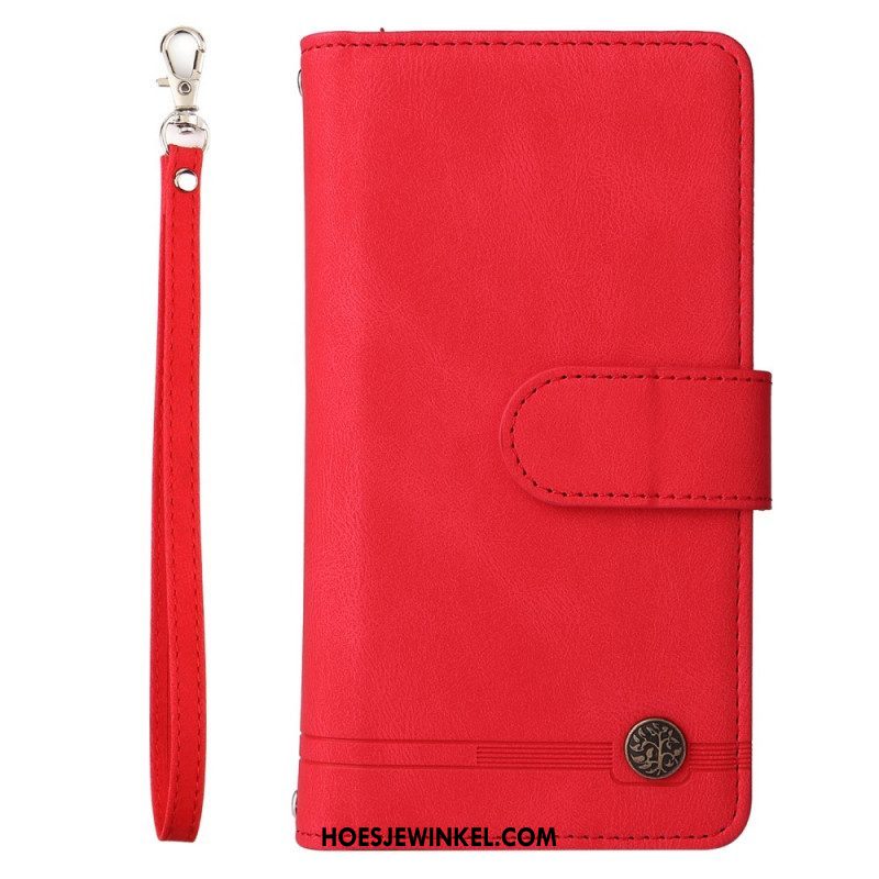 Leren Hoesje voor Samsung Galaxy Z Fold 3 5G Multifunctionele Klinknagel En Lanyard