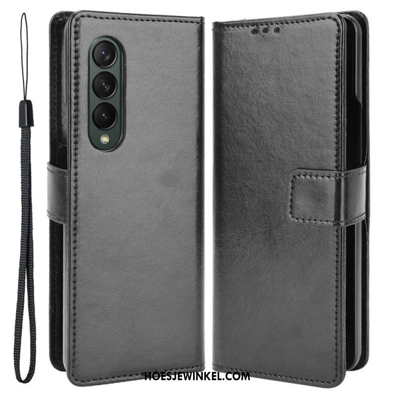 Leren Hoesje voor Samsung Galaxy Z Fold 4 Met Ketting Klassiek Glad Imitatieleer Met Bandjes