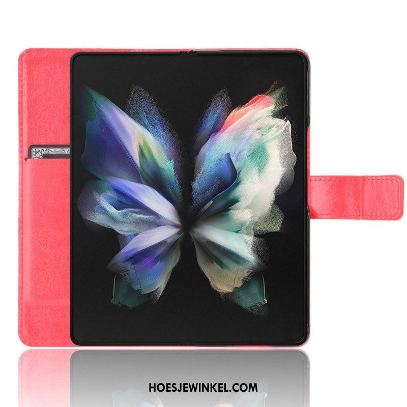 Leren Hoesje voor Samsung Galaxy Z Fold 4 Met Ketting Klassiek Glad Imitatieleer Met Bandjes