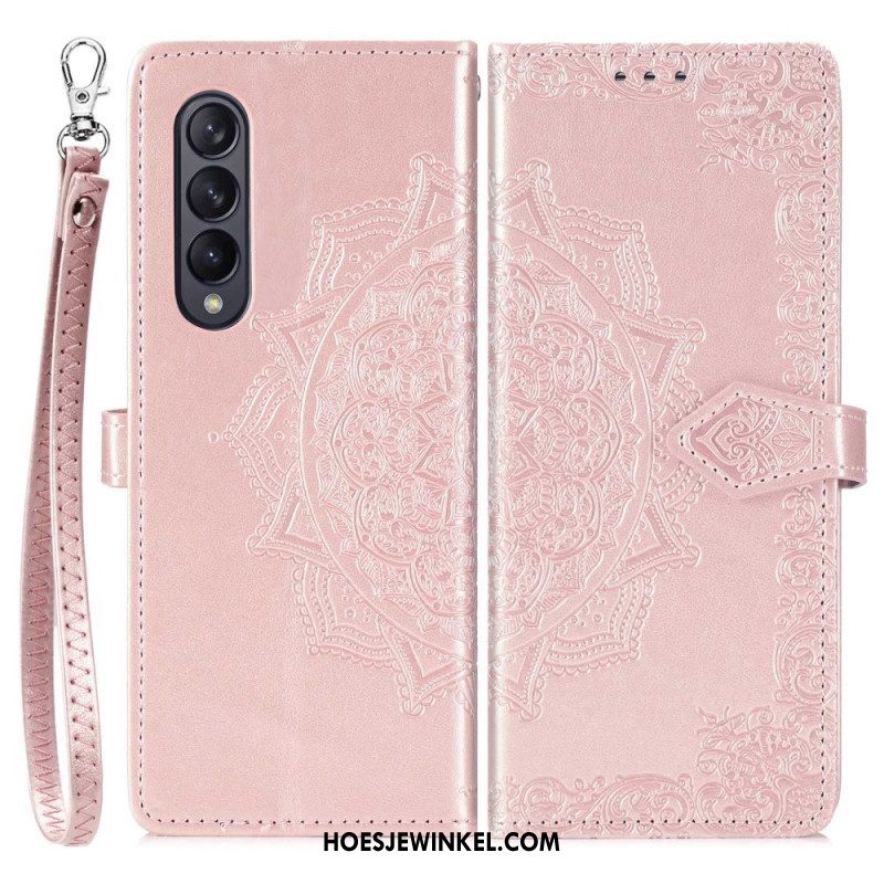 Leren Hoesje voor Samsung Galaxy Z Fold 4 Met Ketting Middeleeuwse Strappy Mandala