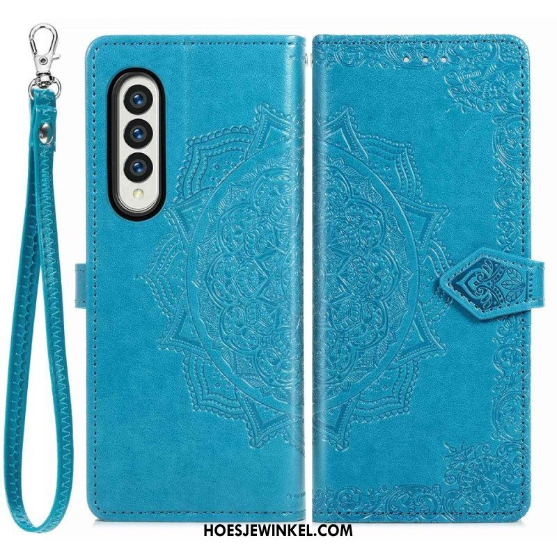 Leren Hoesje voor Samsung Galaxy Z Fold 4 Met Ketting Middeleeuwse Strappy Mandala