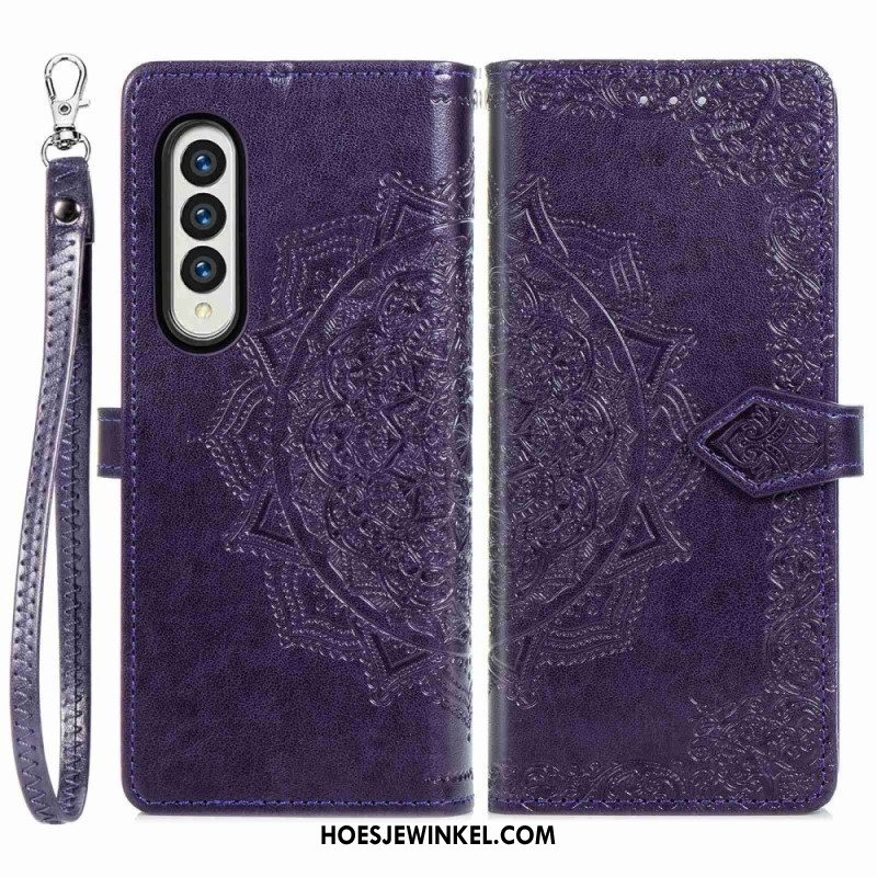 Leren Hoesje voor Samsung Galaxy Z Fold 4 Met Ketting Middeleeuwse Strappy Mandala