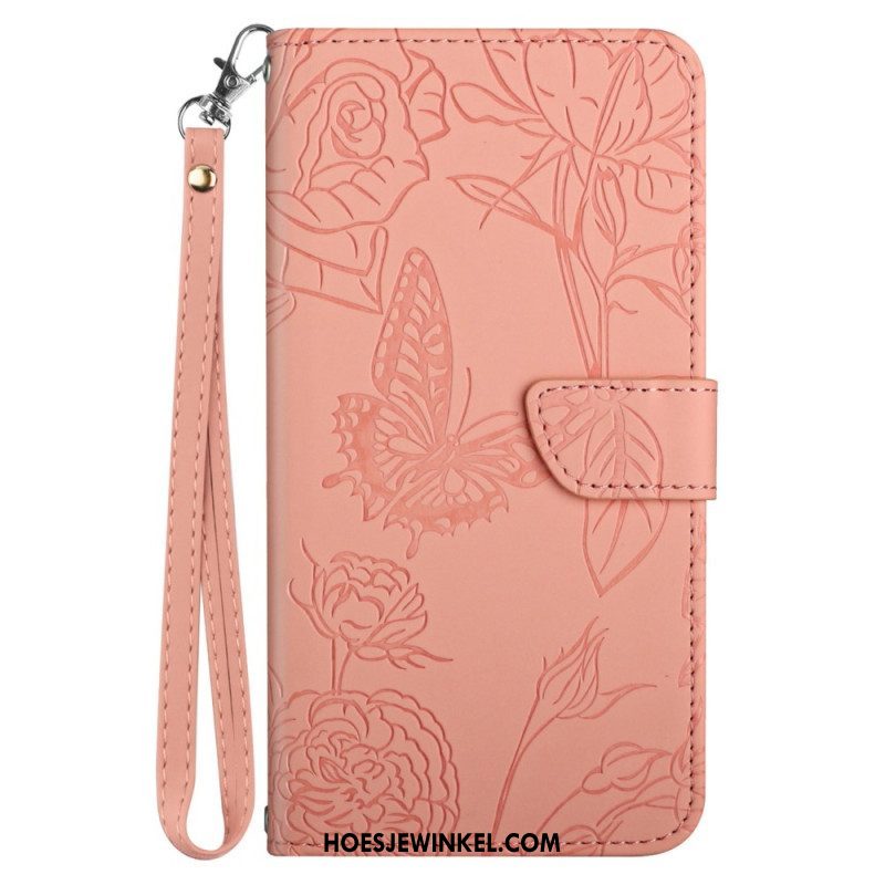 Leren Hoesje voor Sony Xperia 5 IV Vlinders Met Lanyard